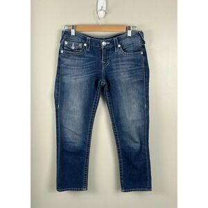 True Religion Vtg Woman's Rolled Capri Basic Sz 27 Low Rise Y2K‎ Blue Jean